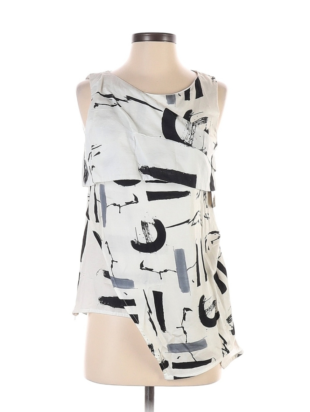 IXOS Abstract Black & White Asymmetrical Layered Tank Top Made In Italy